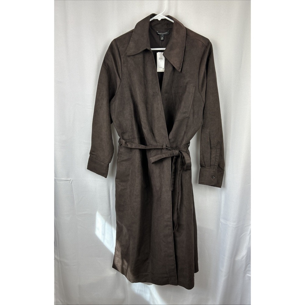Banana Republic Brown Faux Suede Wrap Midi Dress Long Sleeve NWT 18 Minimalist